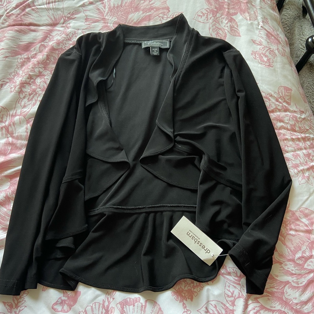 Dressbarn Black Ruffle Cardigan